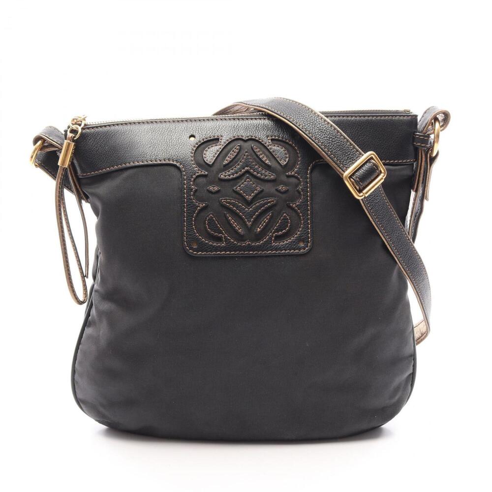 Loewe Anagram Shoulder Bag/Handbag, Nylon/Leather, Women's, Black/Gold Tone
